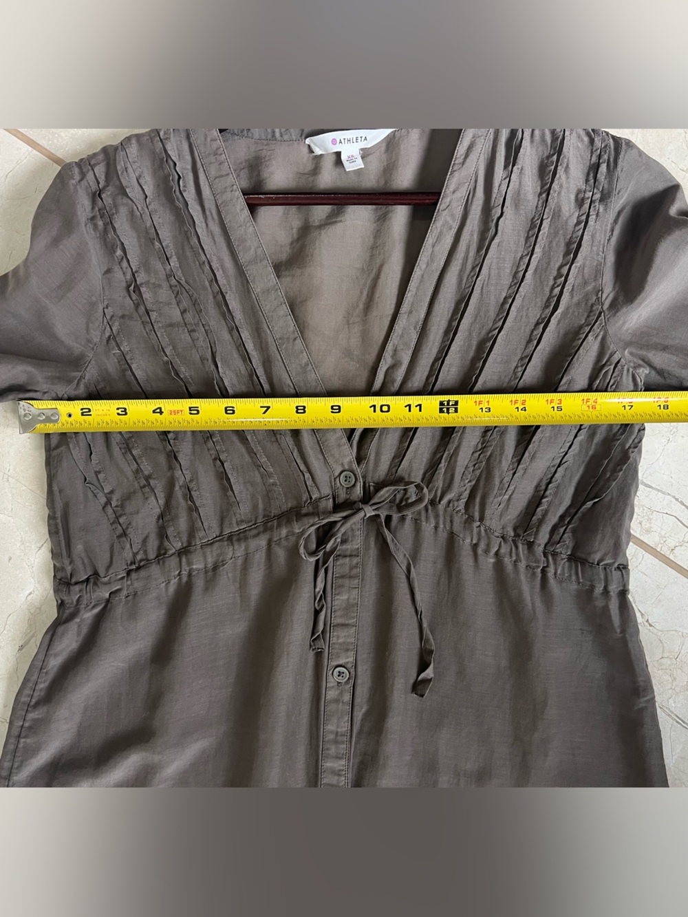 Athleta Day Dream Silk Coverup Tunic XS Brown Pintuck Drawstring Boho Beach Top - Picture 8 of 8